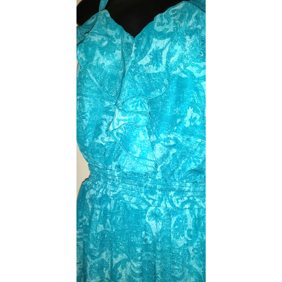 Faded Glory Teal Maxi Dress Sz 1X 16 Y2K Turquoise Ruffle Romantic Flowy Beach - Picture 5 of 10